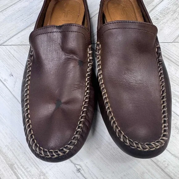 Frye Lewis Venetian Men's 9.5D Tan Brown Leather Loafers Driving Slip On Casual - Picture 8 of 9